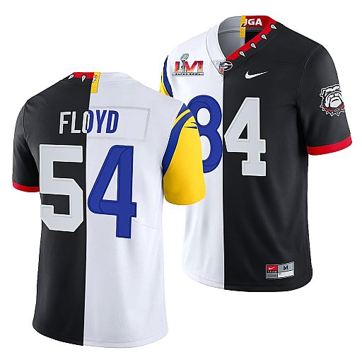 Men's Black/White Los Angeles Rams X Georgia Bulldogs #54 Leonard Floyd Split Super Bowl LVI Stitched Jersey
